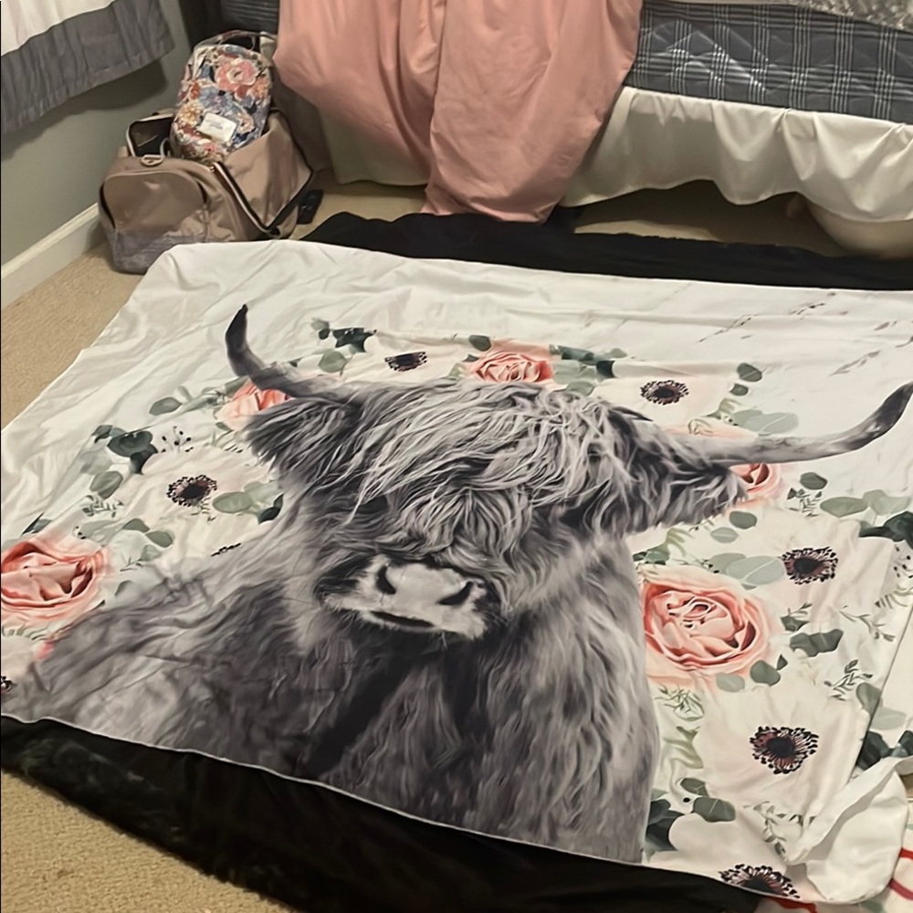 Floral Highland Cow Blanket